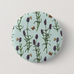 Lavendel en vlinders op zeeen glas ronde button 5,7 cm