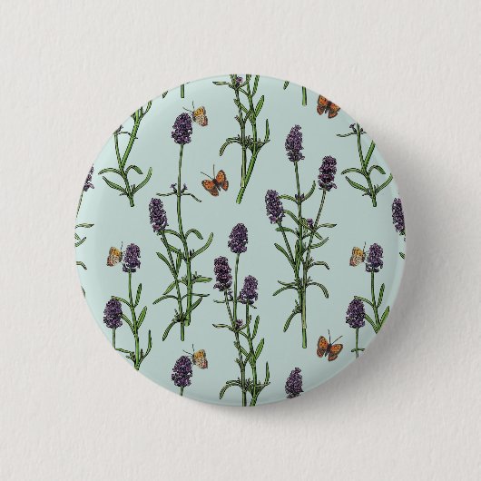 Lavendel en vlinders op zeeen glas ronde button 5,7 cm (Voorkant)
