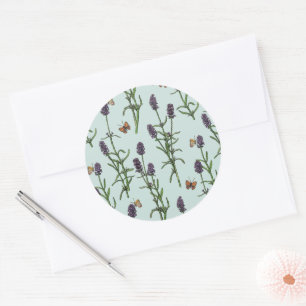 Lavendel en vlinders op zeeen glas ronde sticker