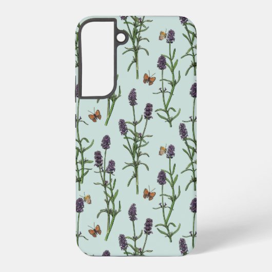 Lavendel en vlinders op zeeen glas samsung galaxy hoesje (Achterkant)