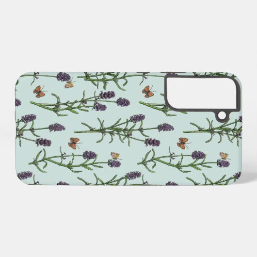 Lavendel en vlinders op zeeen glas samsung galaxy hoesje (Achterkant horizontaal)