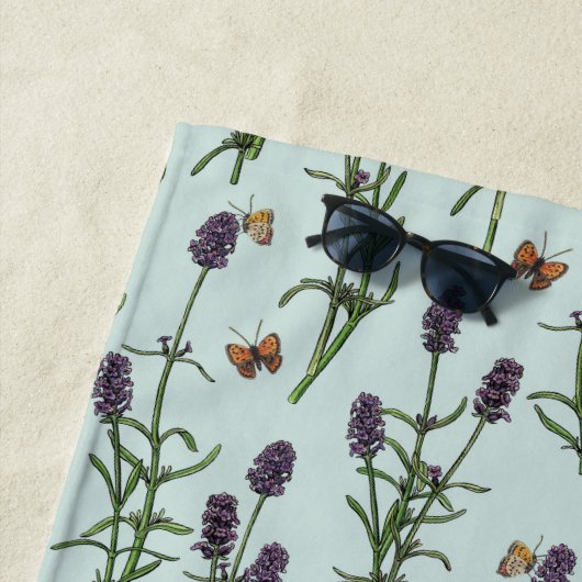Lavendel en vlinders op zeeen glas strandlaken (In situ)