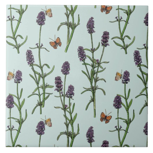 Lavendel en vlinders op zeeen glas tegeltje (Voorkant)