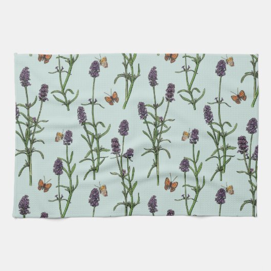 Lavendel en vlinders op zeeen glas theedoek (Horizontaal)