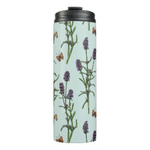 Lavendel en vlinders op zeeen glas thermosbeker