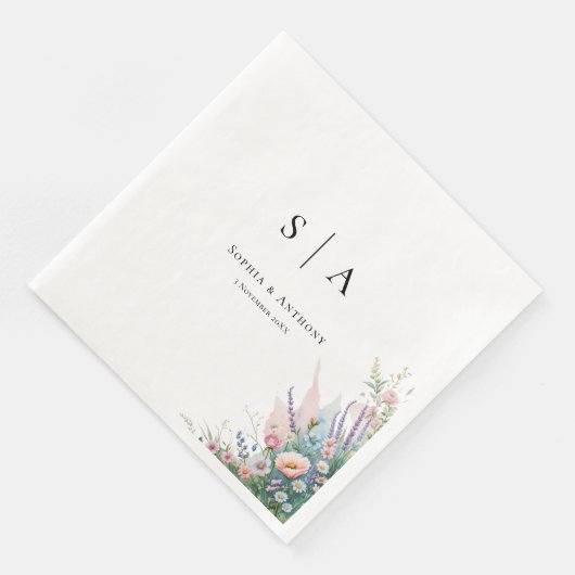 Lavendel en wilde bloemen bruiloft servetten (Hoek)