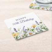 Lavendel en wilde bloemen Happy 50th Birthday Kartonnen Onderzetters (Schuin)