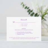 Lavendel en wit diner opties bruiloft RSVP Kaartje (Staand voorkant)