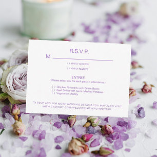 Lavendel en wit diner opties bruiloft RSVP Kaartje