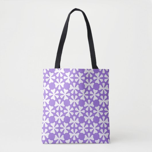 Lavendel en wit modern geometrisch bloempatroon tote bag (Voorkant)