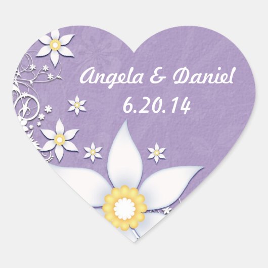 Lavendel en Witte Bloemen Bewaar de Datum Hart Sticker (Voorkant)