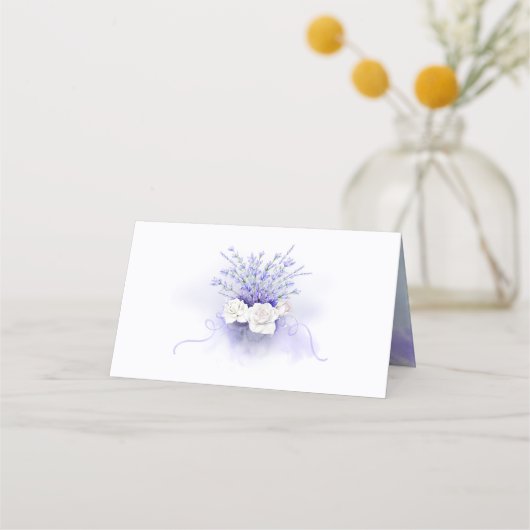 Lavendel en witte bloemen Elegante bruiloft Plaatskaartje (Achterkant)