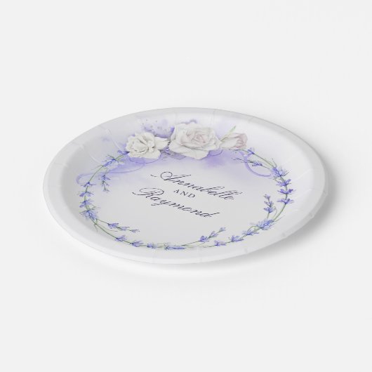 Lavendel en witte bloemen krans papieren bordje (Gekanteld)