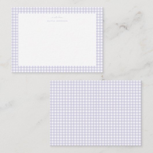 Lavendel en witte geruite meisjesnotitiekaart notitiekaartje (Voorkant / Achterkant)