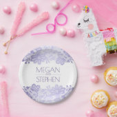 Lavendel en Witte kant Bloemen Elegante bruiloft Papieren Bordje (Feest)