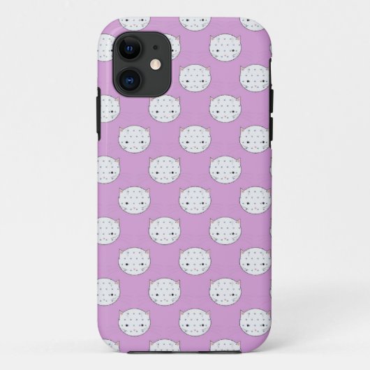 Lavendel en witte kattengezichtjes patroon polka s Case-Mate iPhone case (Achterkant)