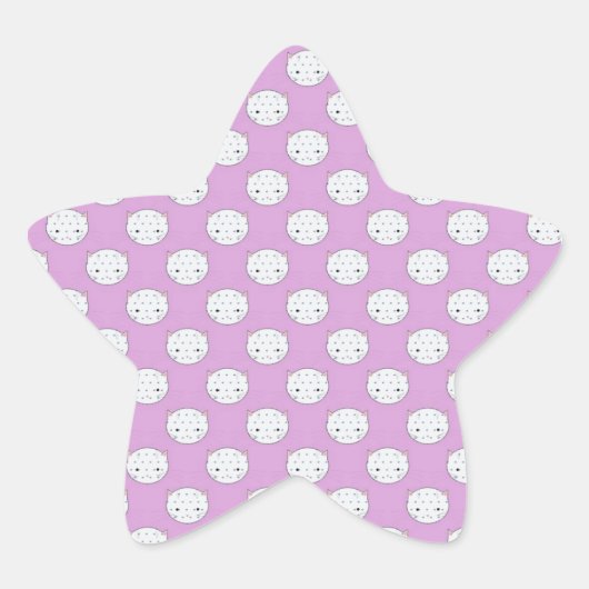 Lavendel en witte kattengezichtjes patroon polka s ster sticker (Voorkant)