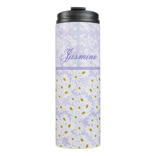 Lavendel en witte madeliefjes en lavendel kant   thermosbeker
