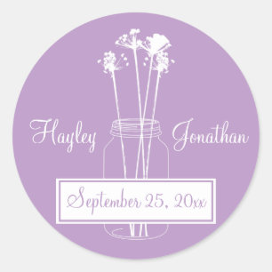 Lavendel en witte Mason Jar Save The Date Ronde Sticker