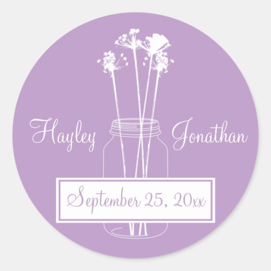 Lavendel en witte Mason Jar Save The Date Ronde Sticker (Voorkant)