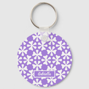 Lavendel en Witte Moderne Geometrische Bloemmotief Sleutelhanger