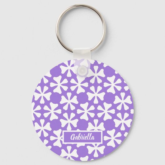 Lavendel en Witte Moderne Geometrische Bloemmotief Sleutelhanger (Voorkant)