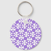 Lavendel en Witte Moderne Geometrische Bloemmotief Sleutelhanger (Achterkant)