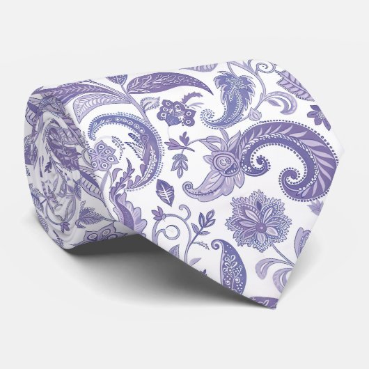 Lavendel en witte paisley stropdas (Opgerold)