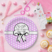 Lavendel en witte Polka Dot White Bow Personaliser Papieren Bordje (Feest)
