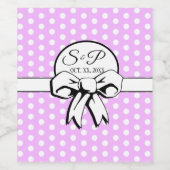 Lavendel en witte Polka Dot White Bow Personaliser Wijn Etiket (Enkel label)