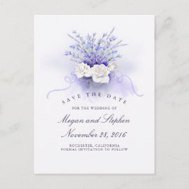 Lavendel en witte rozen Elegant Save the Date Aankondigingskaart