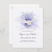 Lavendel en witte rozen Elegant Save the Date Aankondigingskaart (Voorkant / Achterkant)