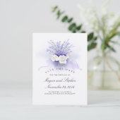 Lavendel en witte rozen Elegant Save the Date Aankondigingskaart (Staand voorkant)