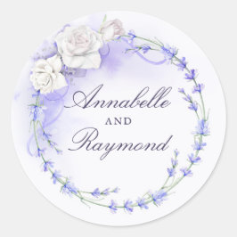 Lavendel en witte rozen Krans Elegant Ronde Sticker