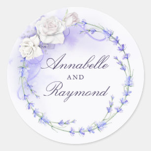 Lavendel en witte rozen Krans Elegant Ronde Sticker