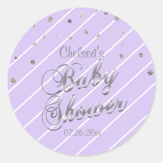  Lavendel en Zilver - Baby shower Ronde Sticker (Voorkant)