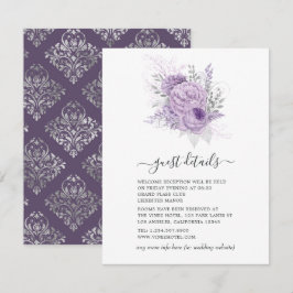 Lavendel en Zilveren Bloemen Bruiloft Gastdetails Informatiekaartje