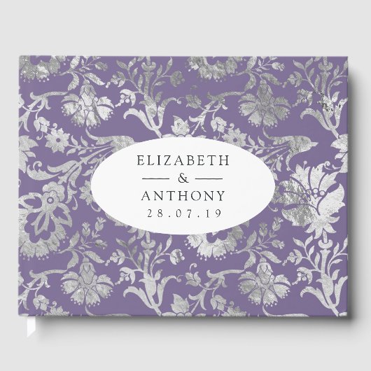 Lavendel en Zilveren Bloemen Bruiloft Gastenboek (Voorkant)
