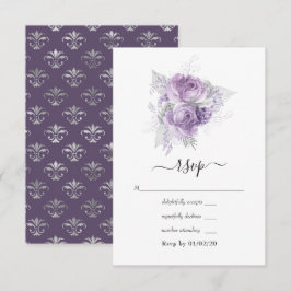 Lavendel en Zilveren Bloemen Bruiloft RSVP Kaartje