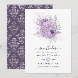 Lavendel en Zilveren Bloemen Bruiloft Save The Date