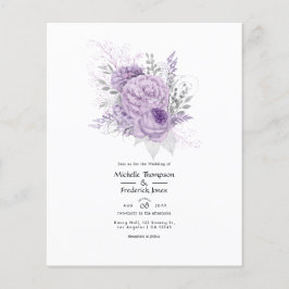 Lavendel en zilveren bloemen bruiloftsinvitaties flyer