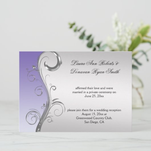 lavendel en zilveren post bruiloft kaart (Staand voorkant)