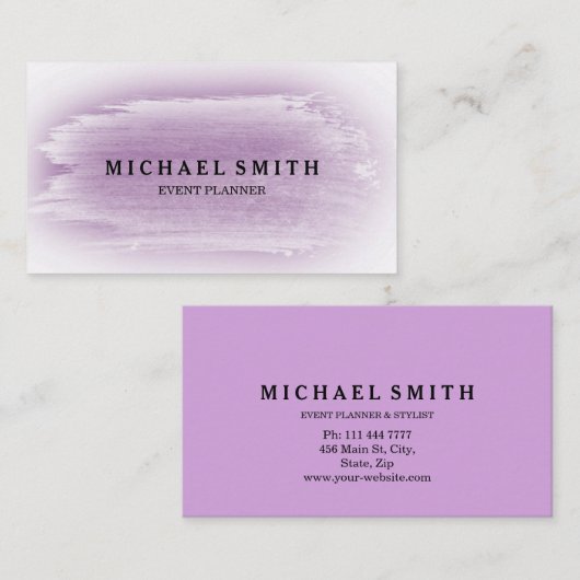 Lavendel en zilveren Waterverf textuur Visitekaartje (Voorkant / Achterkant)
