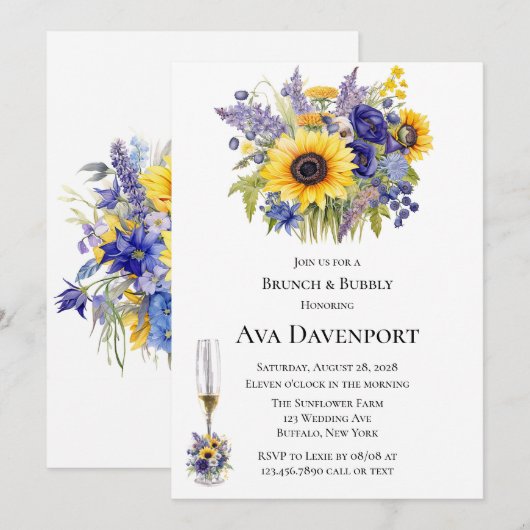 Lavendel en Zonnebloemen Brunch en Bubbly Kaart (Voorkant / Achterkant)