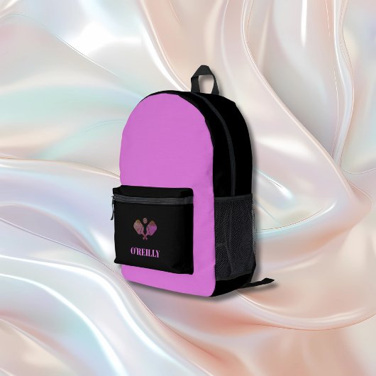 Lavendel en Zwart Modern Monogram Pickleball Bedrukte Rugzak