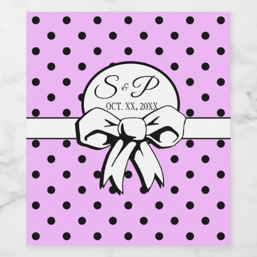 Lavendel en Zwart Stippenpatroon Witte Strik Perso Wijn Etiket (Enkel label)
