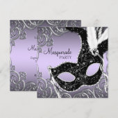 Lavendel en Zwarte Maskerade Feest Kaart (Voorkant / Achterkant)