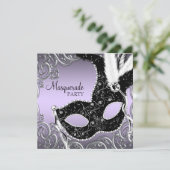 Lavendel en Zwarte Maskerade Feest Kaart (Staand voorkant)