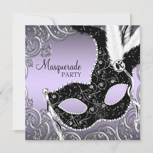 Lavendel en Zwarte Maskerade Feest Kaart (Voorkant)