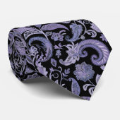 Lavendel en Zwarte Paisley Stropdas (Opgerold)